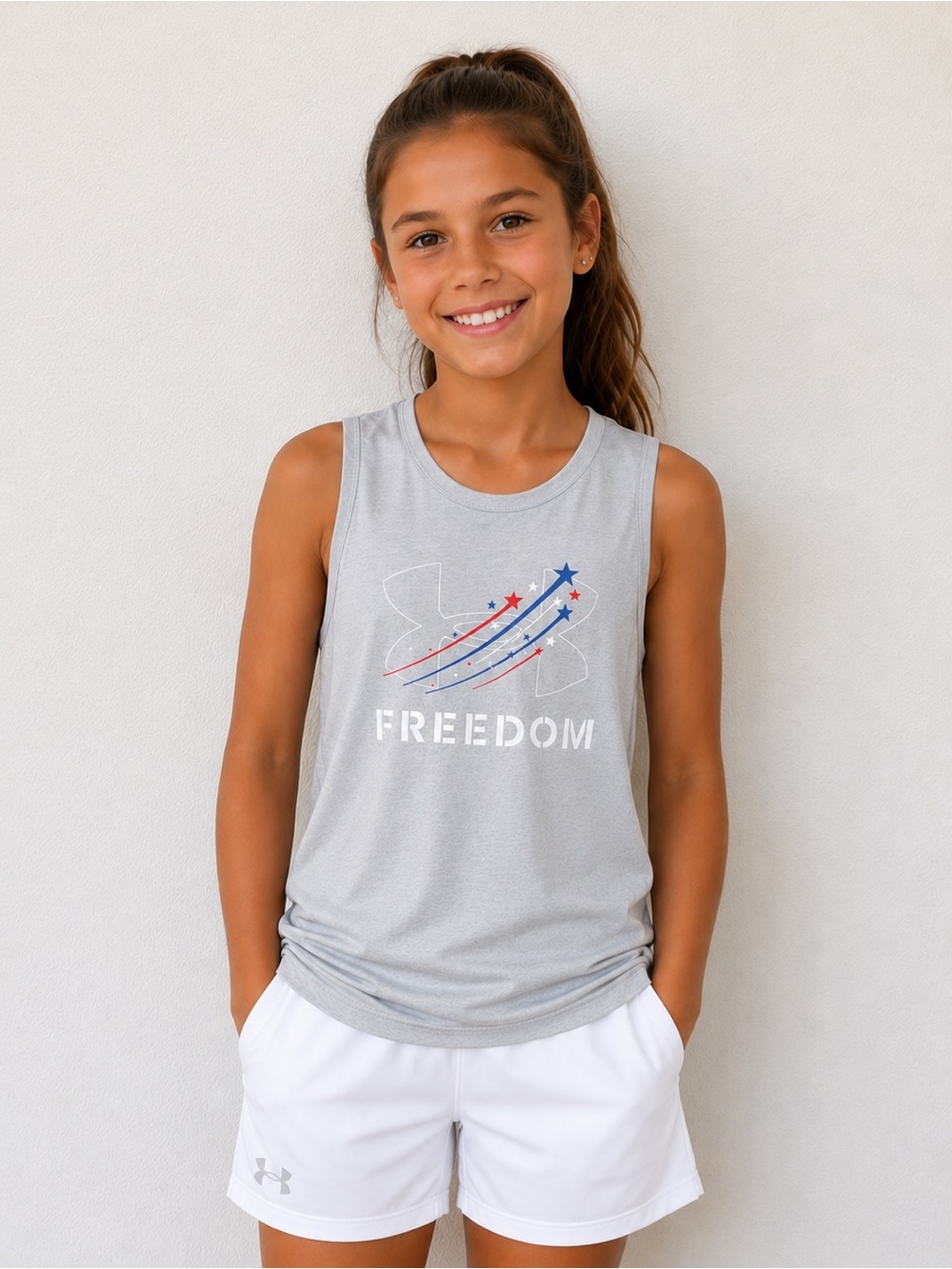 Under Armour Grey, Tank Top Red, White, Blue Patriotic Holiday Youth Large NWT